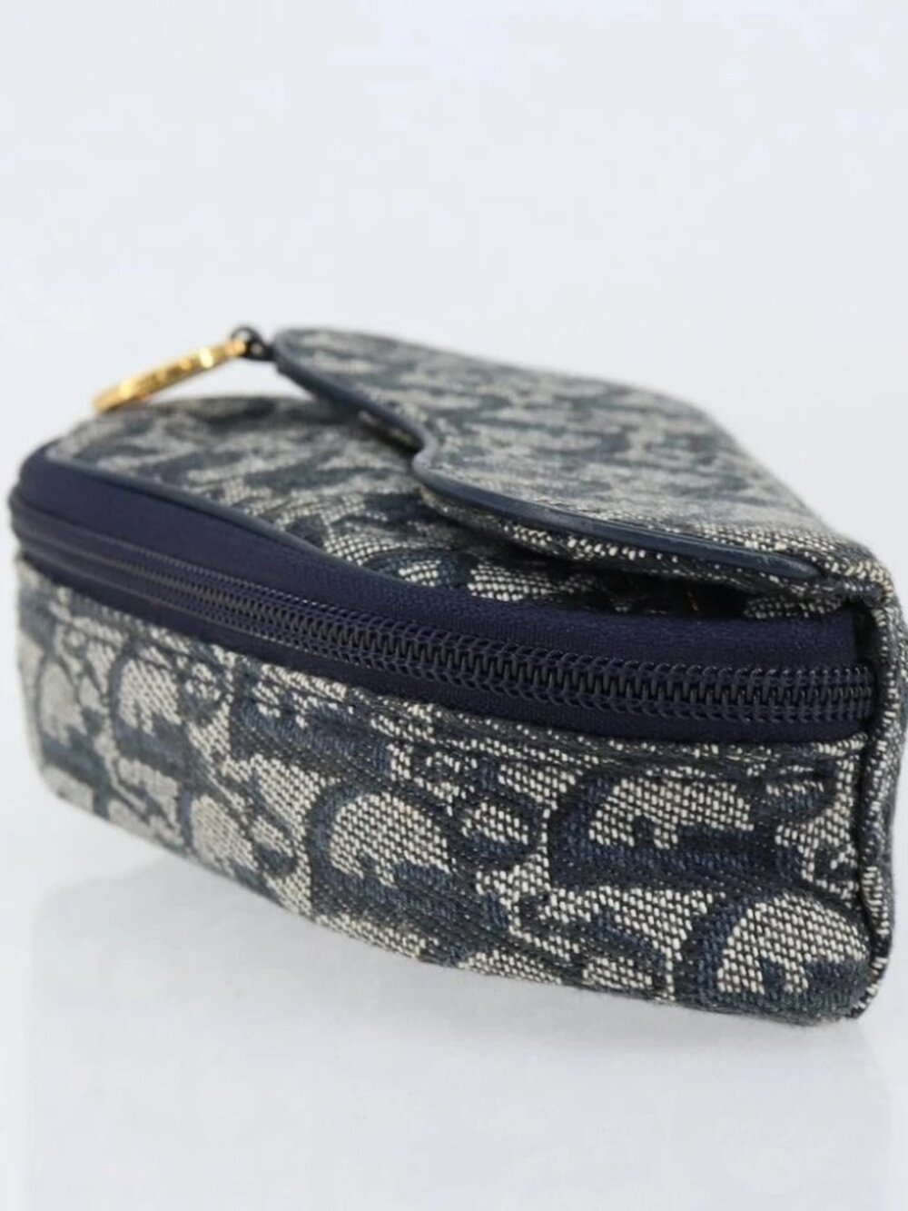 Christian Dior Trotter Canvas Saddle Pouch Navy Gold Auth - Picture 4 of 16